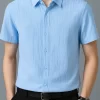 áo sơ mi nam tay ngắn vải đũi màu xanh