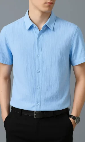 áo sơ mi nam tay ngắn vải đũi màu xanh