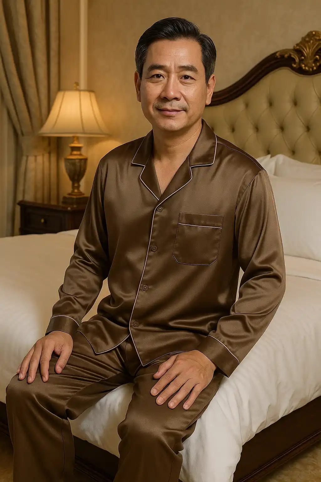 ảnh đồ Bộ Lụa Cao Cấp Trong Không Gian Phòng Ngủ Sang Trọng