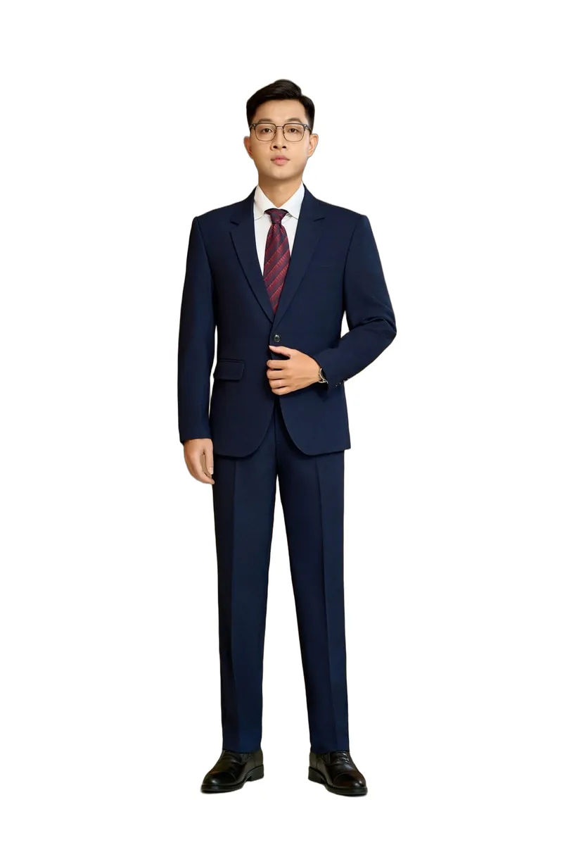 Bộ vest nam mã 227 màu navy đậm, 1 khuy