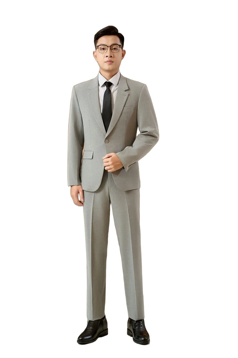 Bộ vest nam mã 228 màu xám nhạt, 1 khuy