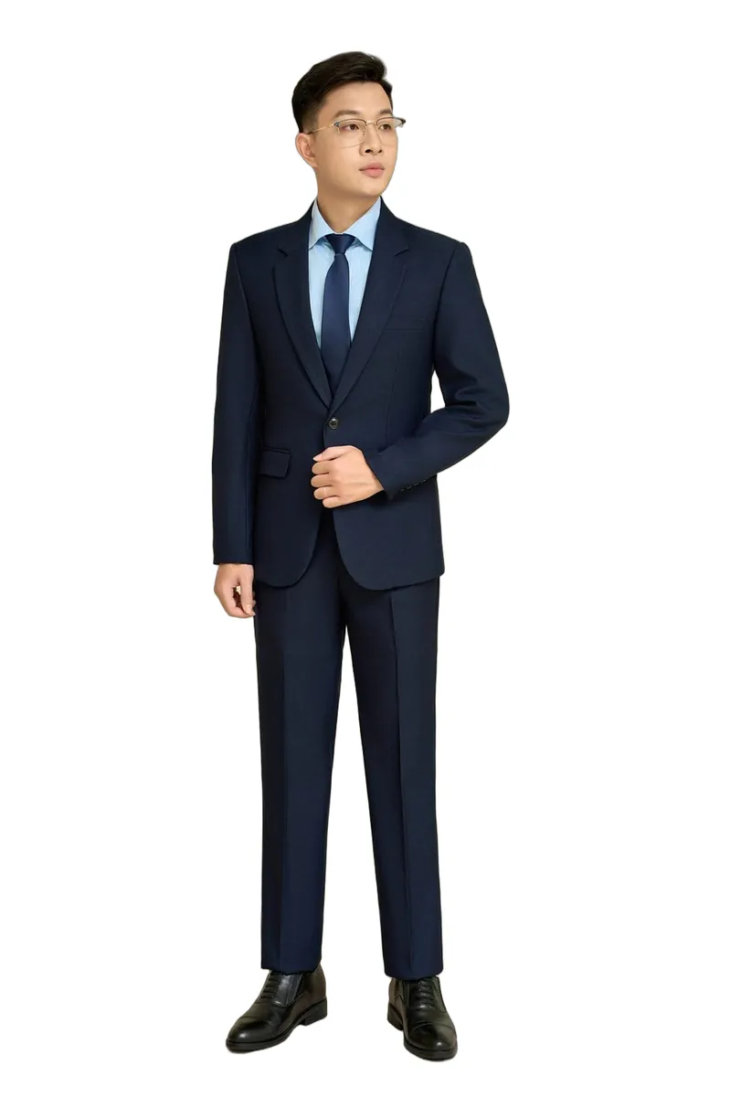 Bộ vest nam mã 230 màu navy đậm, 1 khuy, ve áo nhọn