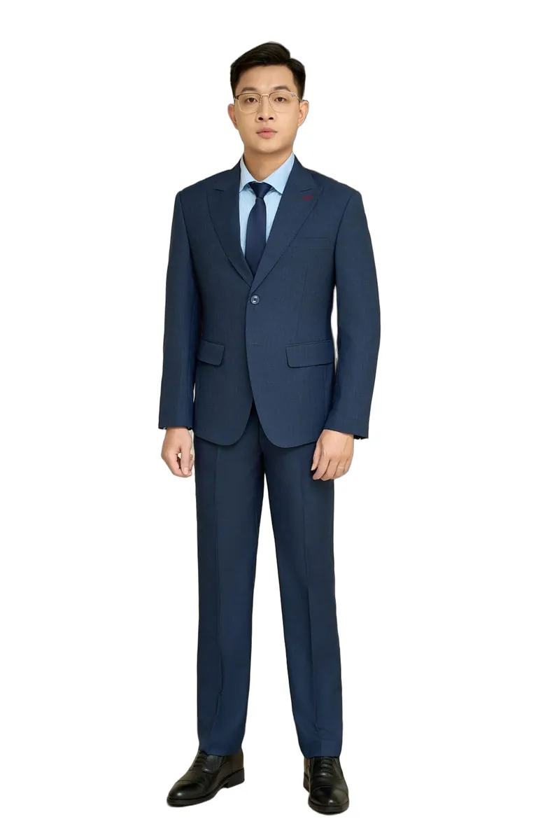 Bộ vest nam mã 552 màu navy đậm, 1 khuy
