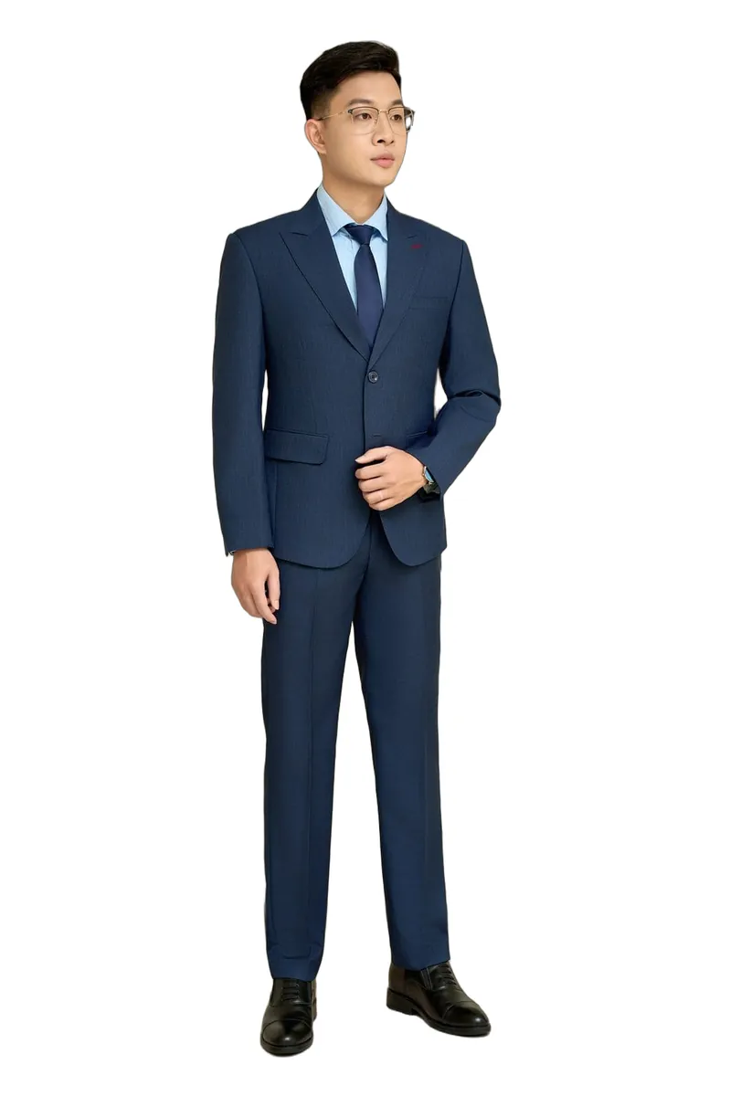 Bộ vest nam mã 555 màu navy đậm, 2 khuy