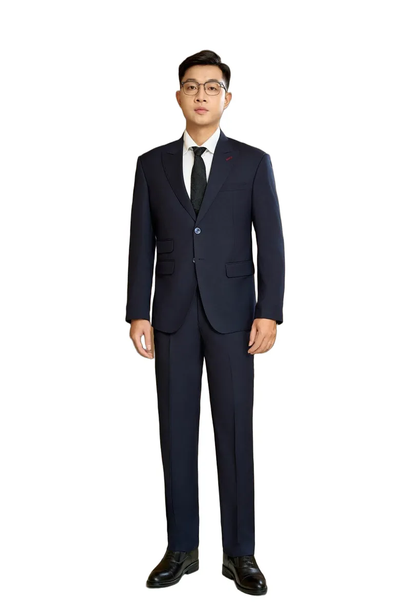 Bộ vest nam mã 590 màu navy đậm, 2 khuy