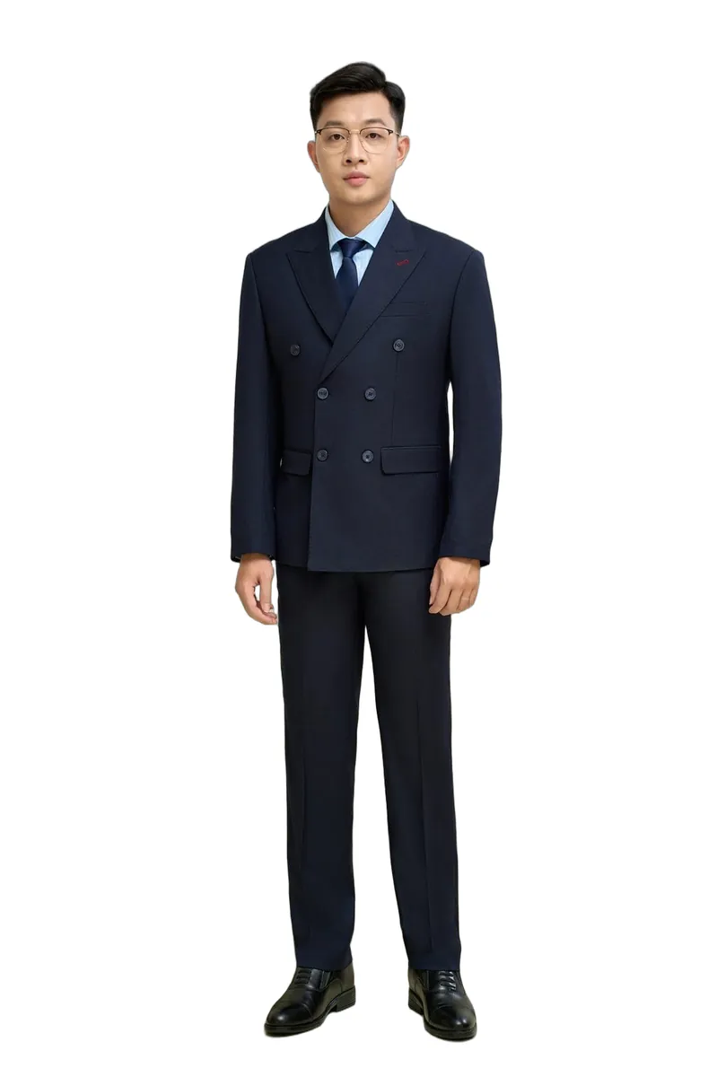Bộ vest nam mã 595 màu navy đậm, 2 hàng khuy