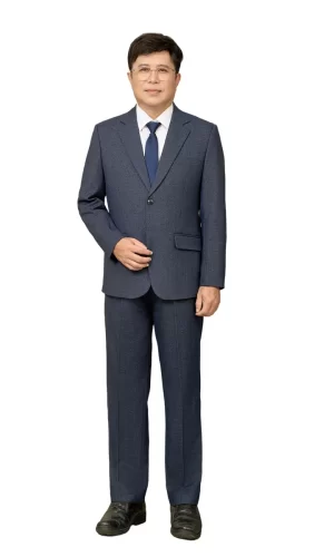 Bộ vest nam trung niên HG107 màu xanh than, dáng toàn thân, phối sơ mi trắng và cà vạt