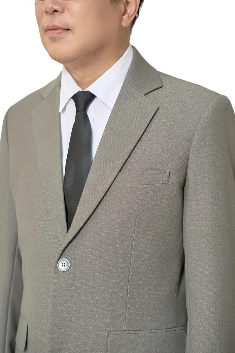 Cận cảnh ve áo và bề mặt vải tuýt si của vest nam trung niên HG108 Cận cảnh ve áo và bề mặt vải tuýt si của vest nam trung niên HG108