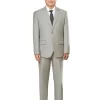 Bộ vest nam trung niên HG112 màu ghi sáng, dáng toàn thân, phối sơ mi trắng và cà vạt