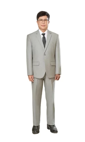 Bộ vest nam trung niên HG112 màu ghi sáng, dáng toàn thân, phối sơ mi trắng và cà vạt