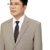Cận cảnh ve áo và bề mặt vải tuýt si của vest nam trung niên HG118 màu be ghi