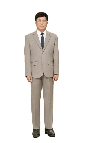 Bộ vest nam trung niên HG118 màu be ghi, dáng toàn thân, phối sơ mi trắng và cà vạt