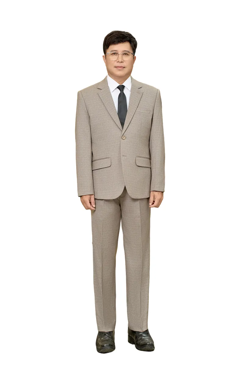 Bộ vest nam trung niên HG118 màu be ghi, dáng toàn thân, phối sơ mi trắng và cà vạt