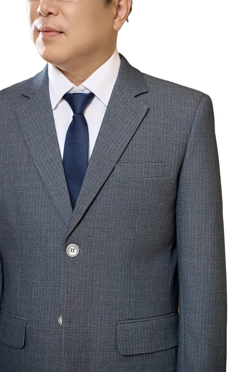 Cận cảnh ve áo và bề mặt vải tuýt si của vest nam trung niên HG122 Cận cảnh ve áo và bề mặt vải tuýt si của vest nam trung niên HG122